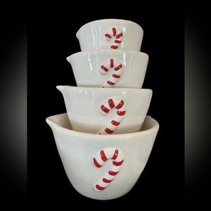 Rae Dunn Christmas Measuring Cups Candy Cane Ceramic Holiday Set Of 4‎ New